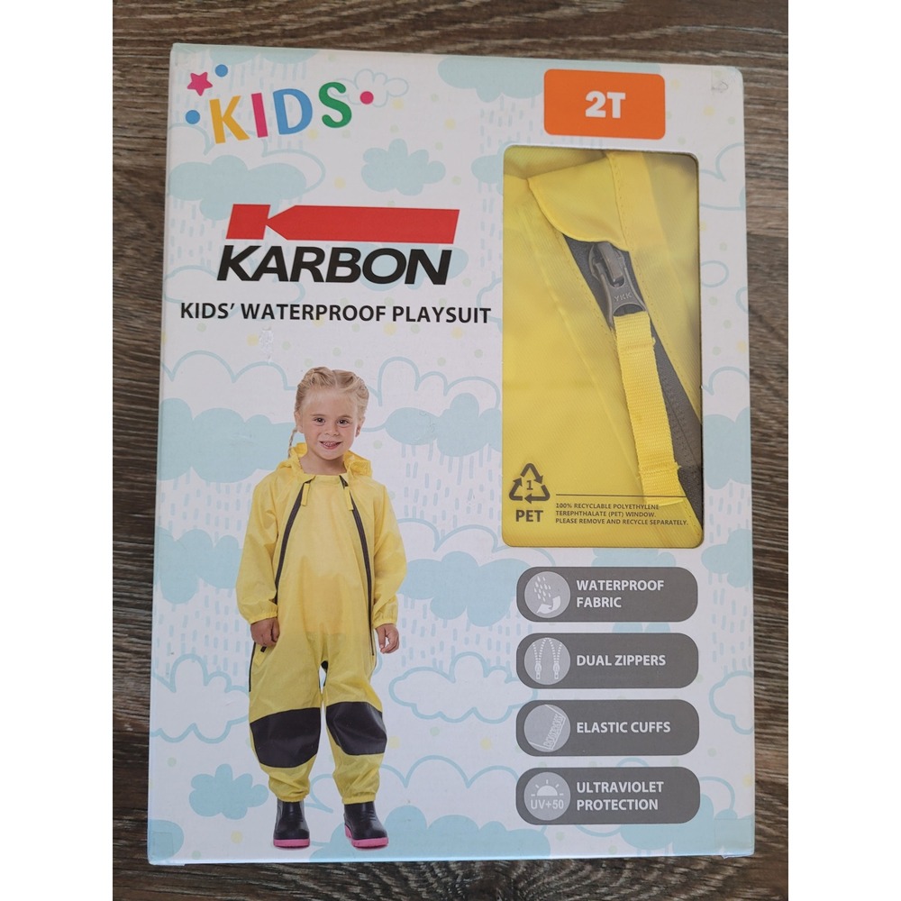 Karbon Kids Waterproof Playsuit Yellow 2T Toddler Rain Suit Dual Zippers #3